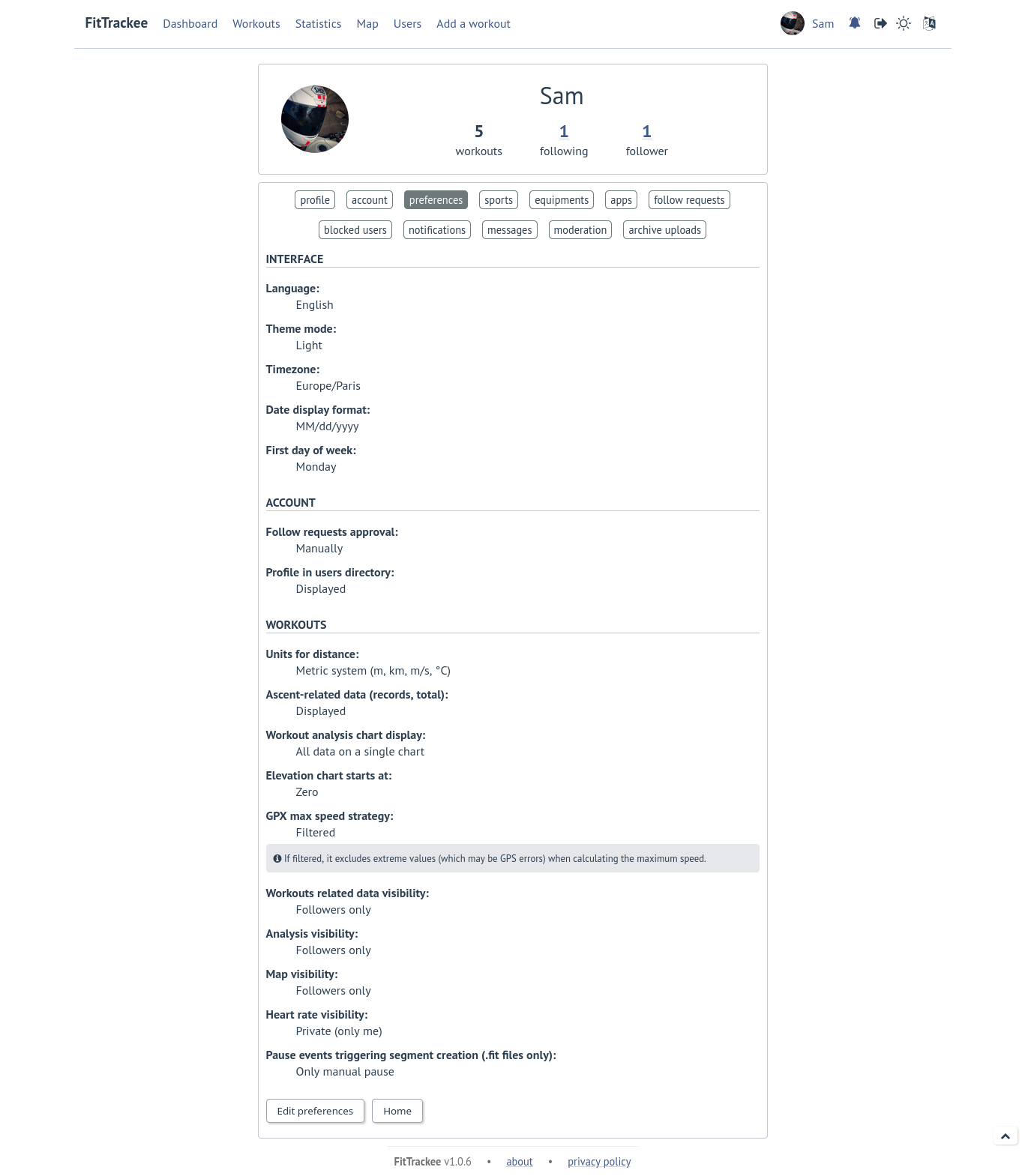 FitTrackee User Preferences
