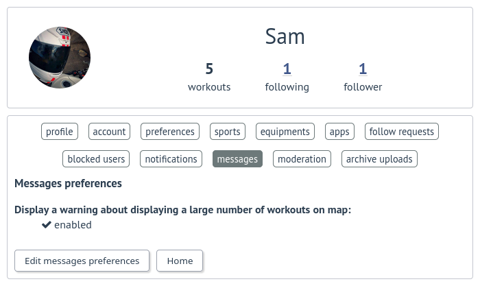 Préférences des messages sur FitTrackee